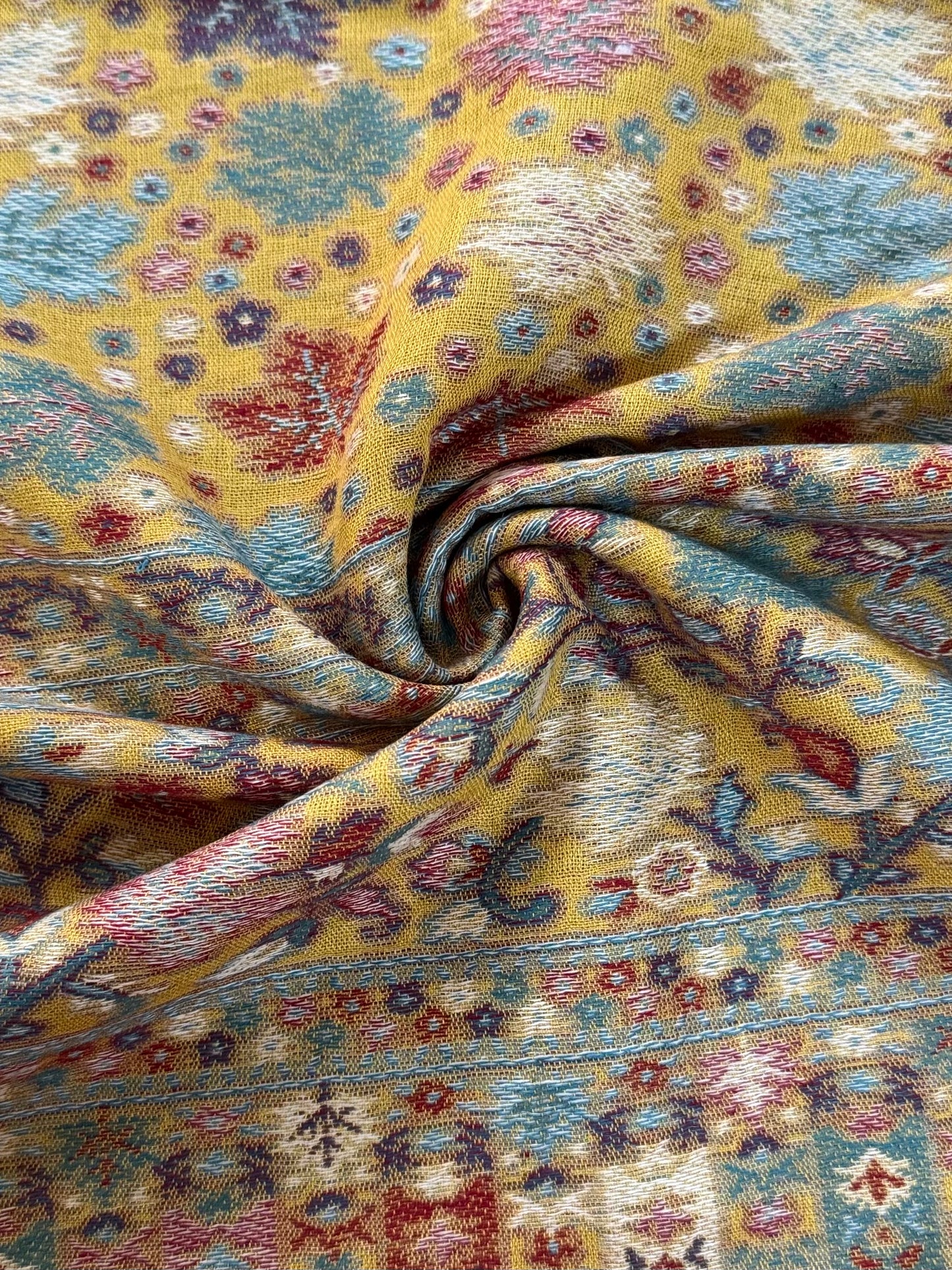 Yellow Leaf Printed Pashmina