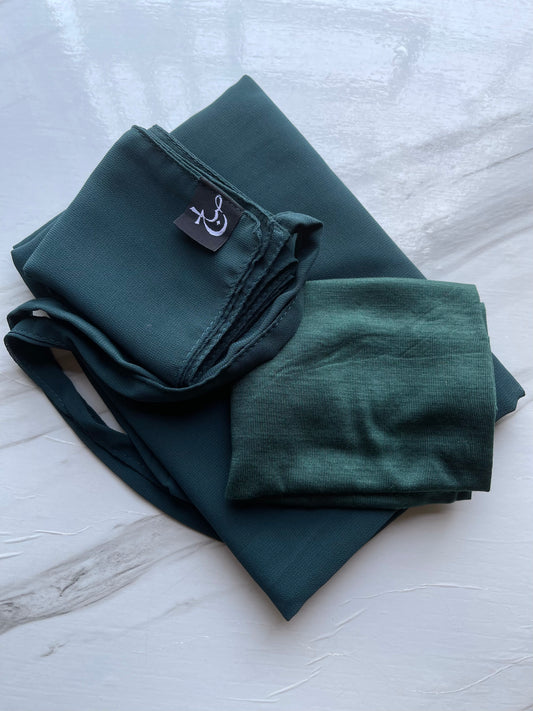 Bottle Green Hijab-Niqab-Cap Set