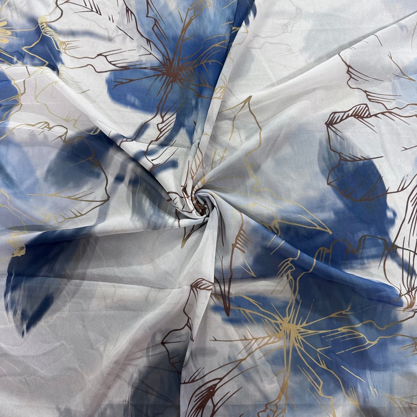 Blue Gold Floral Georgette